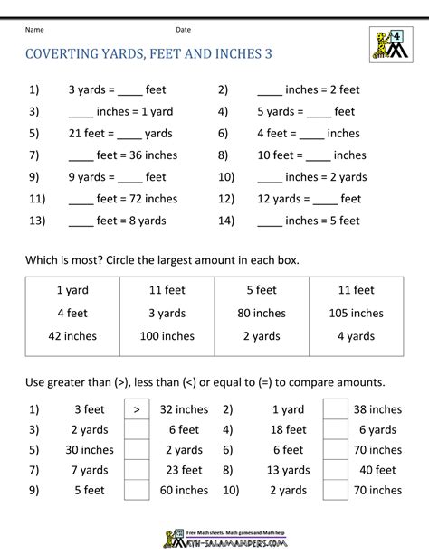 Free Math Sheets - Converting Customary Units