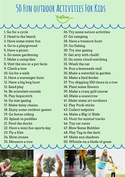 50 Fun Outdoor Activities For Kids Checklist