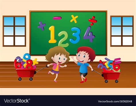 Kids learning math in classroom Royalty Free Vector Image