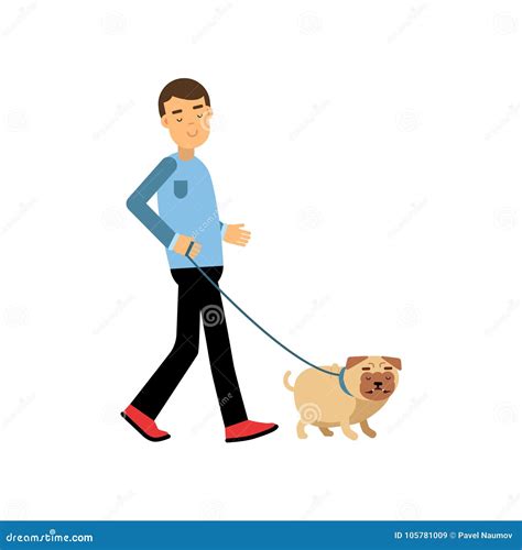 Young Man Walking with His Dog Colorful Cartoon Vector Illustration Stock Vector - Illustration ...