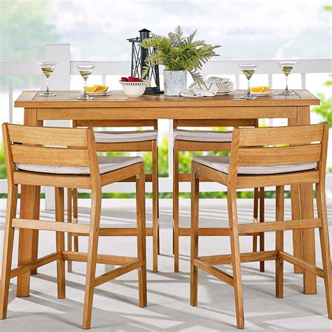 MODWAY Riverlake Natural 55 in. Ash Wood Bar Height Outdoor Dining Table-EEI-3715-NAT - The Home ...