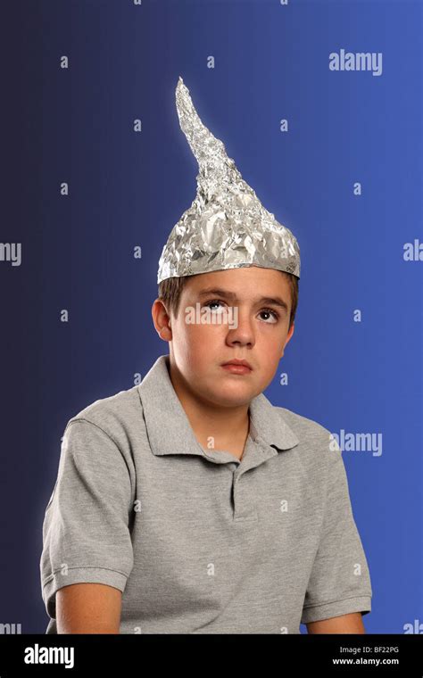 Boy wearing tin-foil hat Stock Photo - Alamy