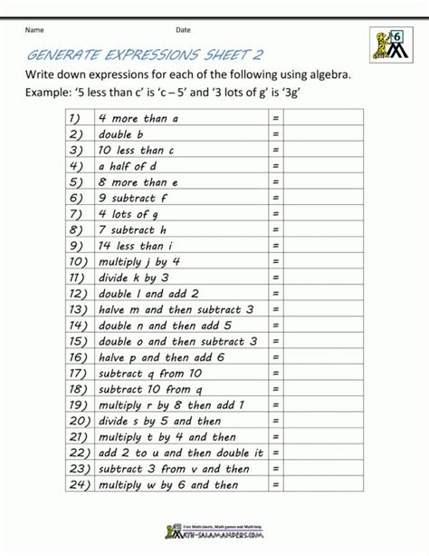 17+ Writing Expressions From Word Problems Worksheet 5Th Grade in 2020 | Algebra worksheets ...