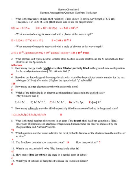 Quantum Numbers Worksheet Answers – Pro Worksheet