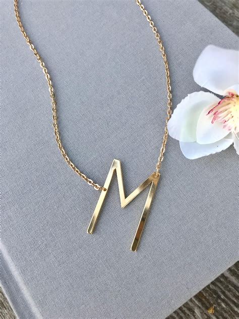 Gold initial necklace letter m necklace alphabet necklace large initial gold necklace minimalist ...