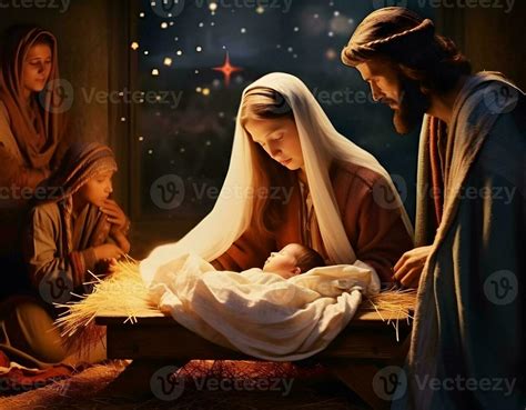 Scene of the birth of Jesus. Christmas nativity scene. 27926915 Stock Photo at Vecteezy