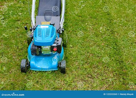 Cutting the Grass in the Garden with Lawn Mower Stock Image - Image of lawnmower, design: 122233365