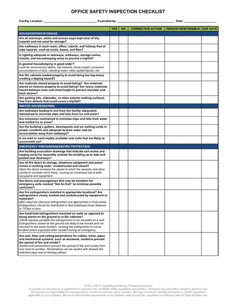 Office safety inspection checklist in Word and Pdf formats