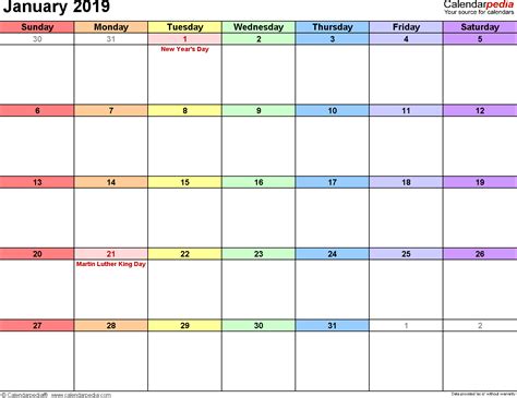 January 2019 Calendar | Templates for Word, Excel and PDF