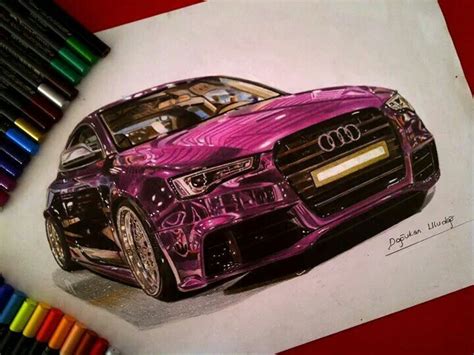 Amazing drawing of a sports car. | Car drawing pencil, Car drawings, Color pencil art