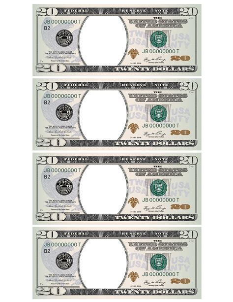 20 Dollar Bill Template Letter Page With 4 Real Size Dollar - Etsy Canada