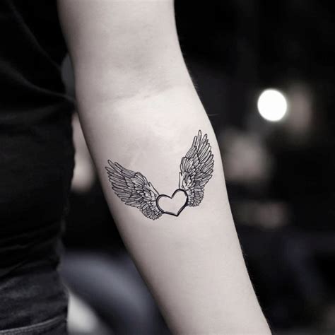 Heart with Angel Wings Temporary Tattoo Sticker - OhMyTat