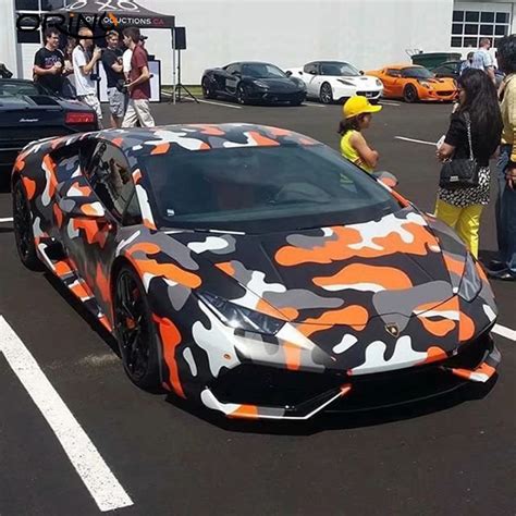 Orange Black Camouflage Car Wrap Film with air bubble Vehicle Car Sticker Camo Vinyl Foil Cover ...