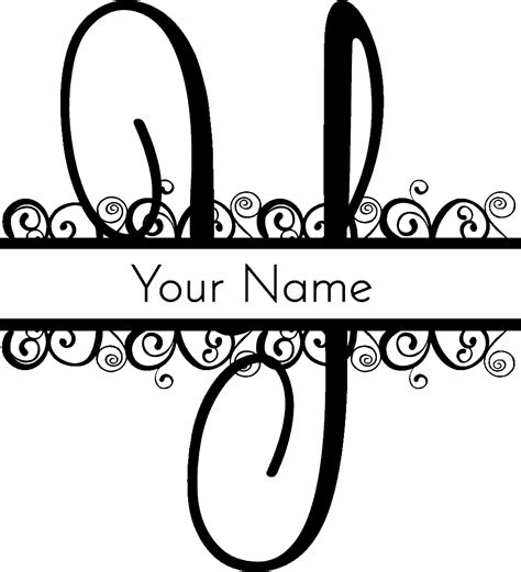 a black and white monogrammed letter j with swirly designs on the upper corner