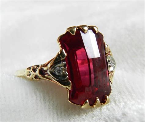 Art Deco Ring Ruby Ring 1920s Lab Grown Ruby Antique Ruby Fancy Checkerboard Cut Engagement Ring ...