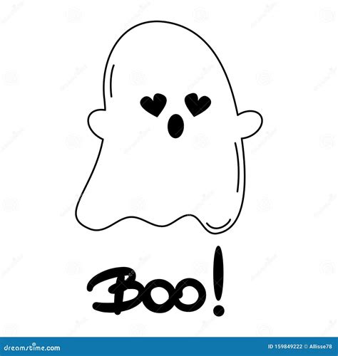 Cute Cartoon Vector Halloween Illustration with Ghost and Handwritten Boo Word Stock Vector ...