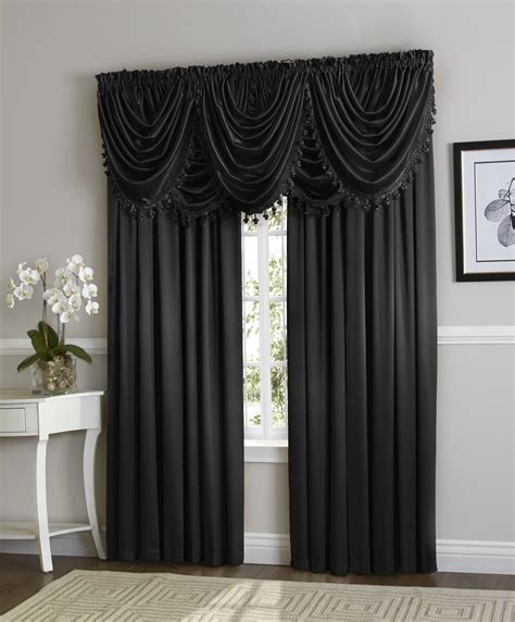 Hyatt Window Curtain & Fringed Valance Complete 9 Piece Window Treatment Set - Black - Walmart.com