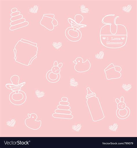 Baby girl elements pink background Royalty Free Vector Image