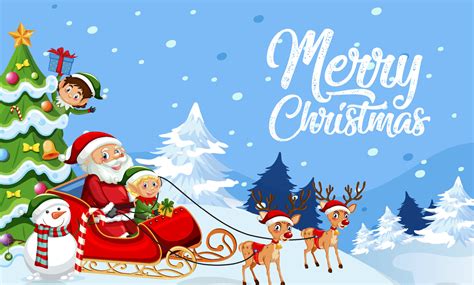 Merry Christmas banner design with Santa Claus on sleigh 12496156 Vector Art at Vecteezy