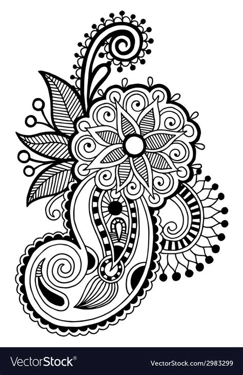 Black line art ornate flower design ukrainian Vector Image