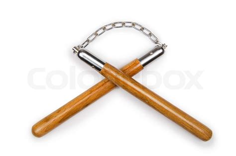 Martial arts nunchaku weapon isolated on white | Stock image | Colourbox