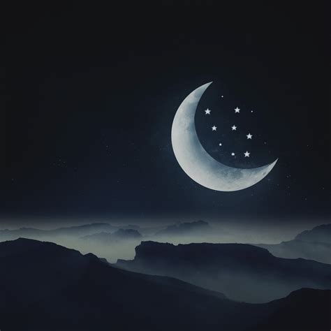 Half moon Wallpaper 4K, Stars, Mountains, Night, Cold