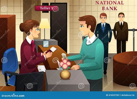 Bank Teller Servicing a Customer in the Bank Stock Vector - Illustration of cartoon, indoor ...