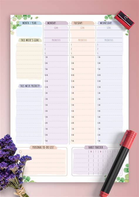 Download Printable Weekly Planner Undated - Floral Style PDF