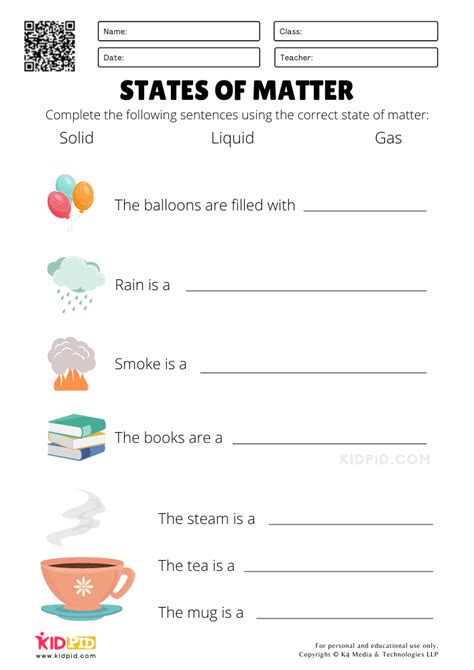 States of Matter Science Worksheets for Kids - Kidpid