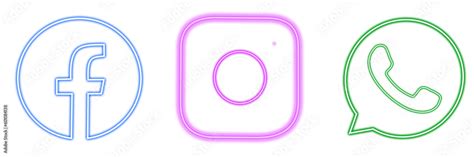 Neon Logo icon set of Instagram, Facebook, WhatsApp |Linear icons isolated on transparent ...