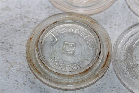 4 Vintage Mason Jar Lid Inserts Clear Glass Atlas Jeannette