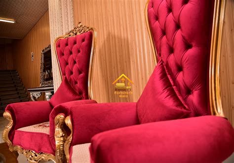 Sheesham Wood High Back Prince Red Velvet Bedroom Chair - Furniture Holz