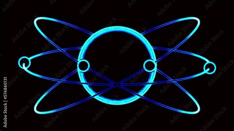 Animation of moving particles in orbit of atom. Design. Simple animation with moving electrons ...