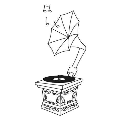 Vintage gramophone with record and musical notes. Retro illustration, sketch, vector 12742683 ...