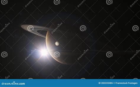 Illustration Cinematic 3D Animation of Saturn and Its Moon Stock Photo - Image of universe ...