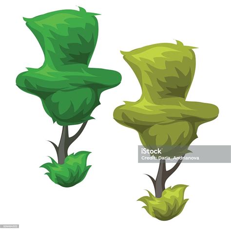 Funny Topiary Trees Square Shape Cartoon Style Stock Illustration - Download Image Now - Botany ...