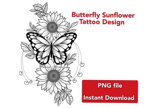 Butterfly Sunflower Tattoo Design Beautiful Tattoo for Women - Etsy