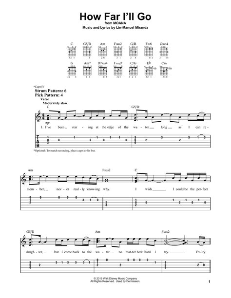 How Far I'll Go (from Moana) by Lin-Manuel Miranda - Easy Guitar Tab - Guitar Instructor