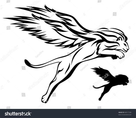 Mythical Winged Lion Vector Illustration Stock Vector (Royalty Free) 90517189 | Shutterstock