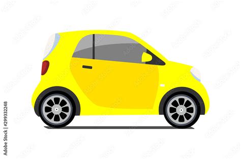 Car sharing logo, vector city micro yellow car. Eco vehicle cartoon icon isolated on white ...