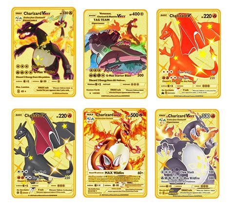 Buy 6PCS Card Charizard Metal Gold Plated Card - Charizard/Golden Vmax DX GX Ultra Rare ...