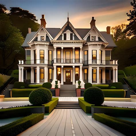 Premium AI Image | A grand Victorian mansion with intricate carvings and a sprawling garden ...