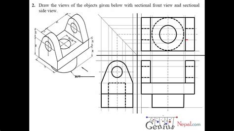 Engineering Drawing Tutorials / Orthographic Drawing with Sectional Front & Side view (T 7.2A ...