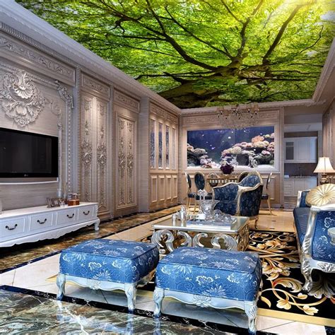 Customized Trees Ceiling Murals 3d Wall Photo Murals for Living Room Wallpaper 3d Wall Ceiling ...