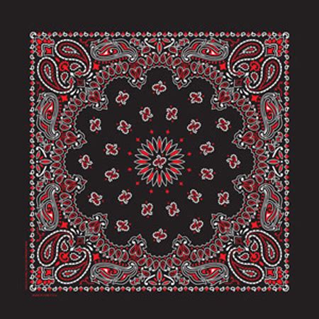 22"X22" Red & White on Black Western Paisley Bandana - Made in USA (Dozen)