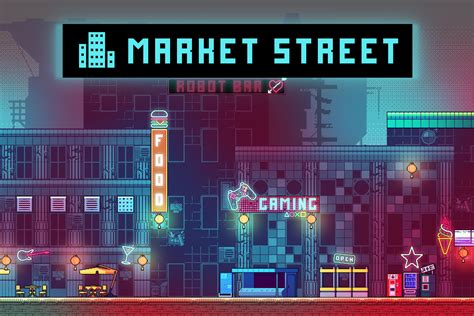 Cyberpunk Market Street Pixel Art Download - CraftPix.net