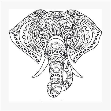 "Tribal Tattooed Elephant Outline - Black & White Drawing" Photographic Print by turtlebird ...