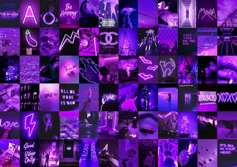 Purple Neon Aesthetic Photo Collage Euphoria Purple Wall Collage Kit Dark Purple Room Decor ...