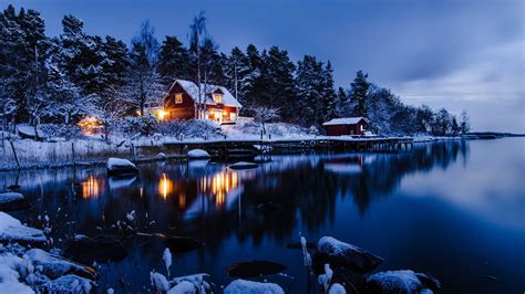 night, Cabin, Sweden, Snow, Winter, Landscape, Space Wallpapers HD / Desktop and Mobile Backgrounds