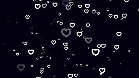 White heart particle motion background. Faded wallpaper animation with black color. Flying ...